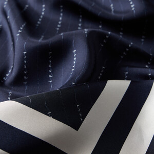 Navy White Signature Silk Twill Scarf - Thumbnail