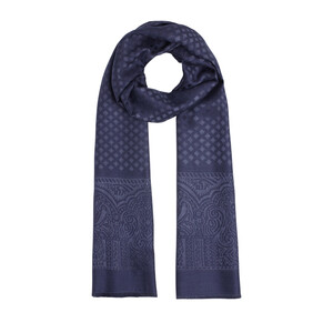 Navy Wool Silk Scarf - Thumbnail