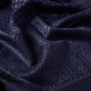 Navy Wool Silk Scarf - Thumbnail