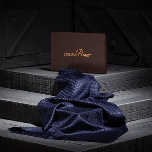 Navy Wool Silk Scarf - Thumbnail