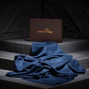 Navy Wool Silk Scarf - Thumbnail