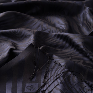 Navy Zebra Jacquard Silk Scarf - Thumbnail