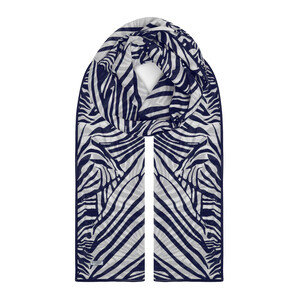 Navy Zebra Print Cotton Scarf - Thumbnail