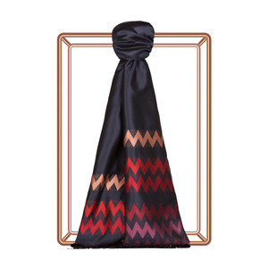 Navy Zigzag Silk Scarf - Thumbnail