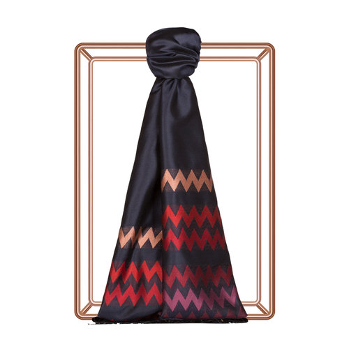 Navy Zigzag Silk Scarf