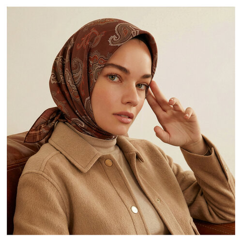 New Copper Patchwork Patterned Twill Silk Scarf