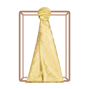 New Gold Semi Monogram Print Silk Scarf - Thumbnail