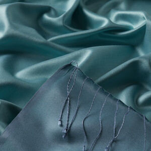 New Water Green Reversible Silk Scarf - Thumbnail