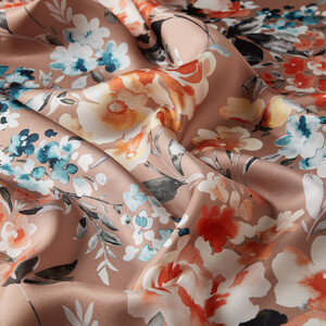 ipekevi - Nude Blooming Garden Print Silk Twill Scarf (1)