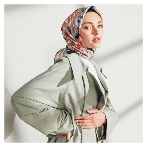 Nude Blooming Garden Print Silk Twill Scarf