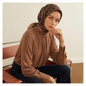 Nude Cheetah Print Silk Twill Scarf - Thumbnail