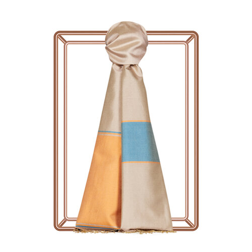 Nude Striped Silk Scarf
