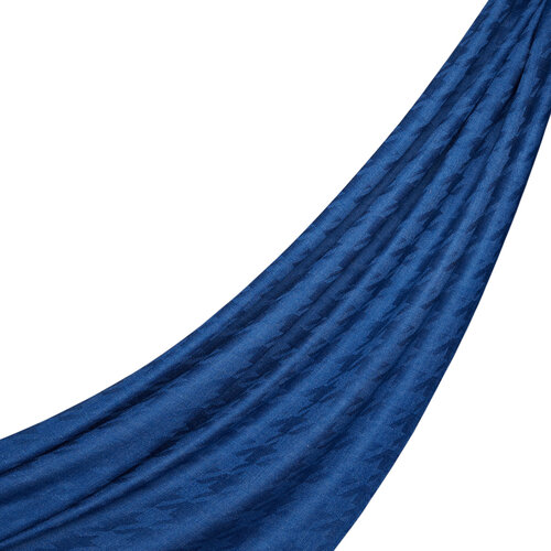 Ocean Blue Houndstooth Patterned Wool Silk Scarf