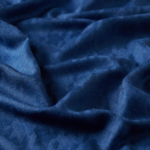 Ocean Blue Houndstooth Patterned Wool Silk Scarf - Thumbnail