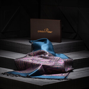 Ocean Blue Jacquard Hand Woven Prime Silk Scarf - Thumbnail