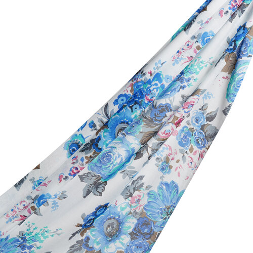 Ocean Blue Mountain Tulip Print Modal Cotton Scarf