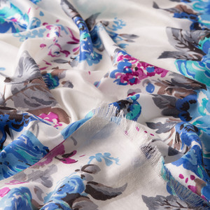 Ocean Blue Mountain Tulip Print Satin Silk Scarf - Thumbnail