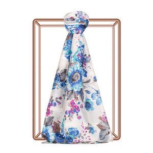 Ocean Blue Mountain Tulip Print Satin Silk Scarf - Thumbnail