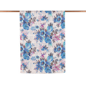 Ocean Blue Mountain Tulip Print Satin Silk Scarf - Thumbnail