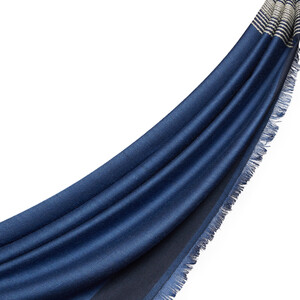 Ocean Blue Multi Stripe Wool Silk Scarf - Thumbnail