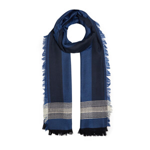 Ocean Blue Multi Stripe Wool Silk Scarf - Thumbnail