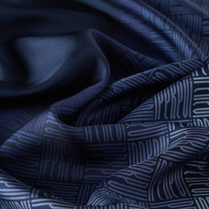ipekevi - Ocean Blue Qufi Pattern Silk Twill Scarf (1)