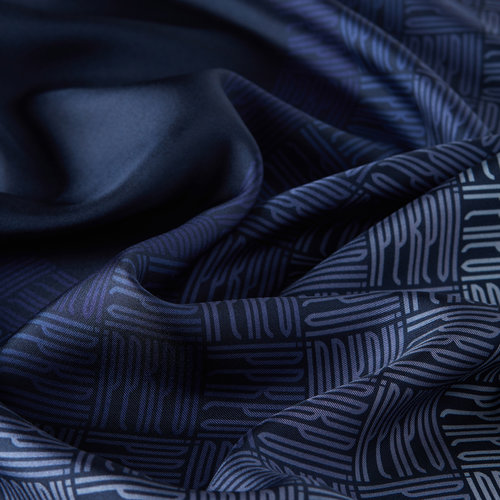 Ocean Blue Qufi Pattern Silk Twill Scarf
