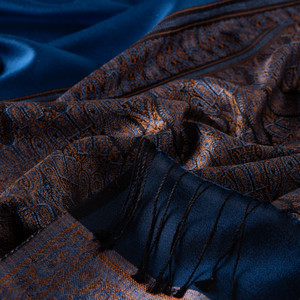 Ocean Blue Jacquard Hand Woven Prime Silk Scarf - Thumbnail