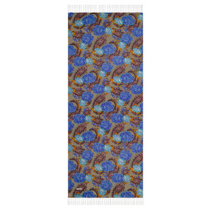 Oil Green Blue Nevbahar Print Silk Scarf - Thumbnail