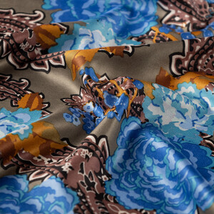 Oil Green Blue Nevbahar Print Silk Scarf - Thumbnail