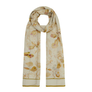 Oil Green Camellia Cotton Rayon Scarf - Thumbnail