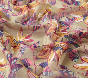 Oil Green Lily Print Wool Silk Scarf - Thumbnail