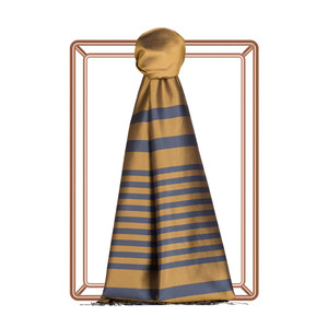 Oil Green Meridian Striped Silk Scarf - Thumbnail