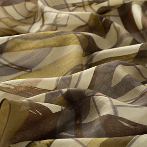 Oil Green Mono Wave Print Tencel Scarf - Thumbnail