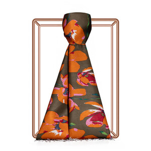 ipekevi - Oil Green Orange Hazan Print Silk Scarf