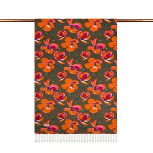 ipekevi - Oil Green Orange Hazan Print Silk Scarf (1)