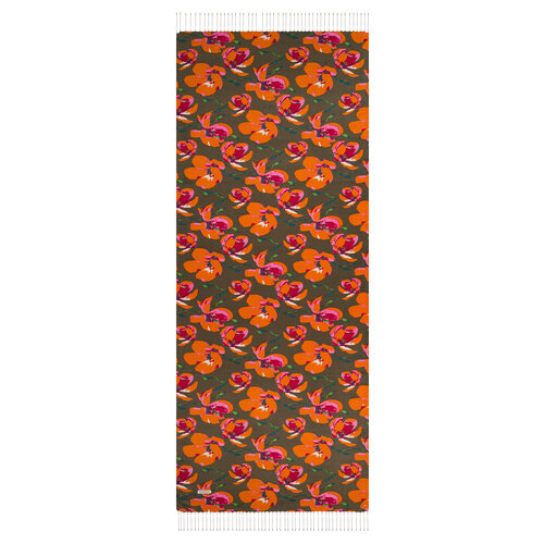 Oil Green Orange Hazan Print Silk Scarf