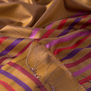 Oil Green Thin Striped Silk Scarf - Thumbnail