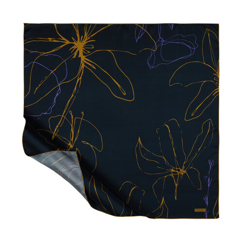 Oil Green Trichosante Print Silk Twill Scarf