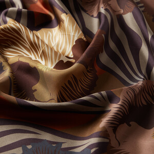 ipekevi - Oil Green Violet Patterned Twill Silk Scarf (1)