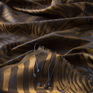Oil Green Zebra Jacquard Silk Scarf - Thumbnail