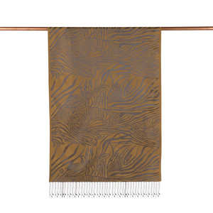 Oil Green Zebra Jacquard Silk Scarf - Thumbnail