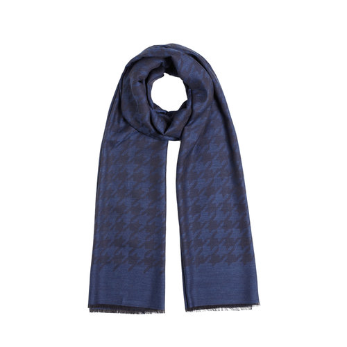 Okyanus Mavi Kaz Ayağı Desenli Şal