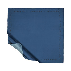 ipekevi - ايشارب حرير تويل لون أزرق بحري مزيّن بتوقيع الماركة