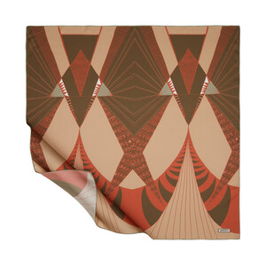 Orange Art Deco Twill Silk Scarf - Thumbnail
