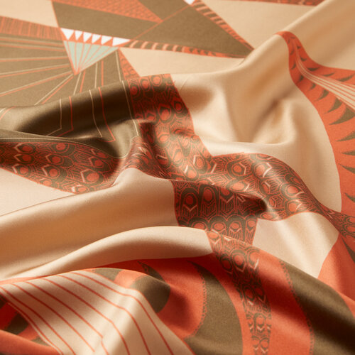 Orange Art Deco Twill Silk Scarf