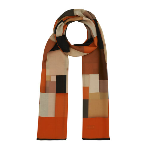 Orange Black Lego Print Cotton Rayon Scarf