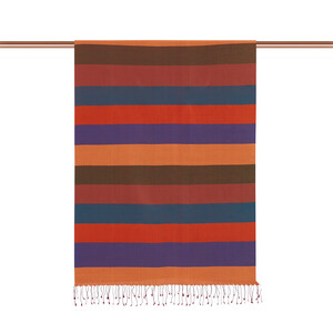 Orange Block Striped Reversible Silk Scarf - Thumbnail