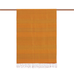 Orange Block Striped Reversible Silk Scarf - Thumbnail