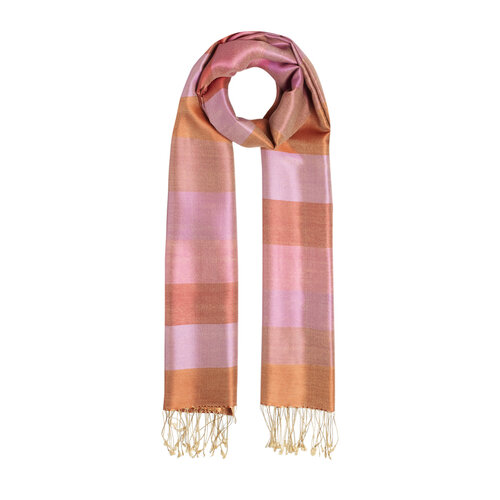 Orange Block Striped Reversible Silk Scarf